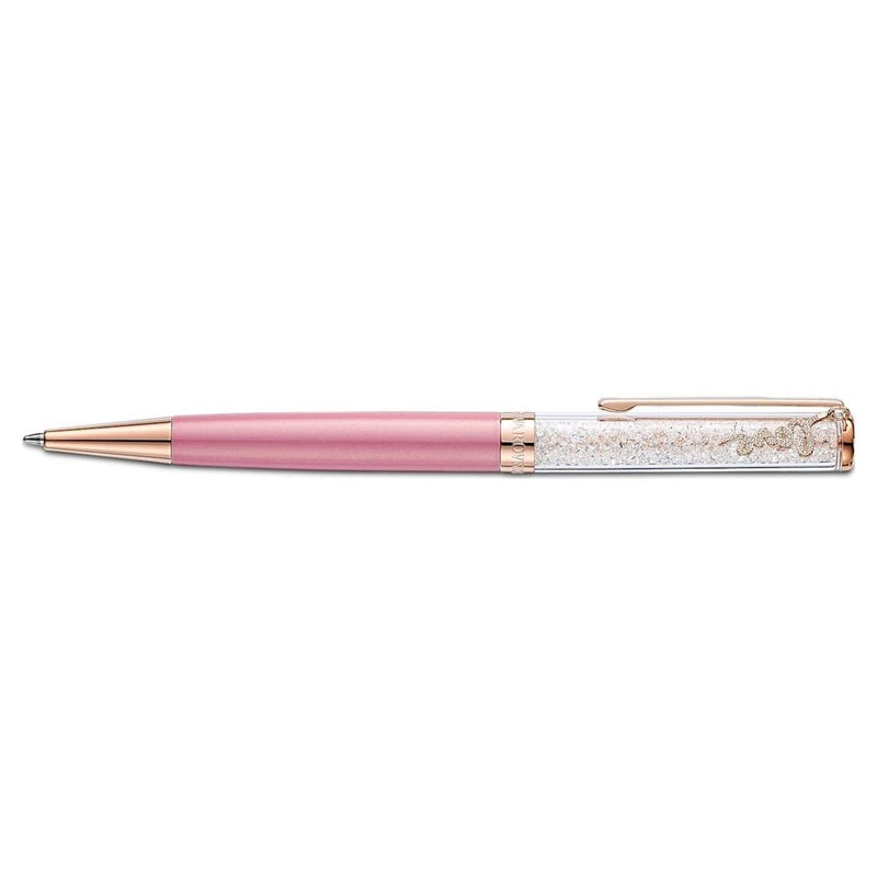 Penna a sfera Swarovski 5595674 Crystal Shimmer con il fusto in metallo laccato rosa, placcatura oro rosa e scritta Love lato1