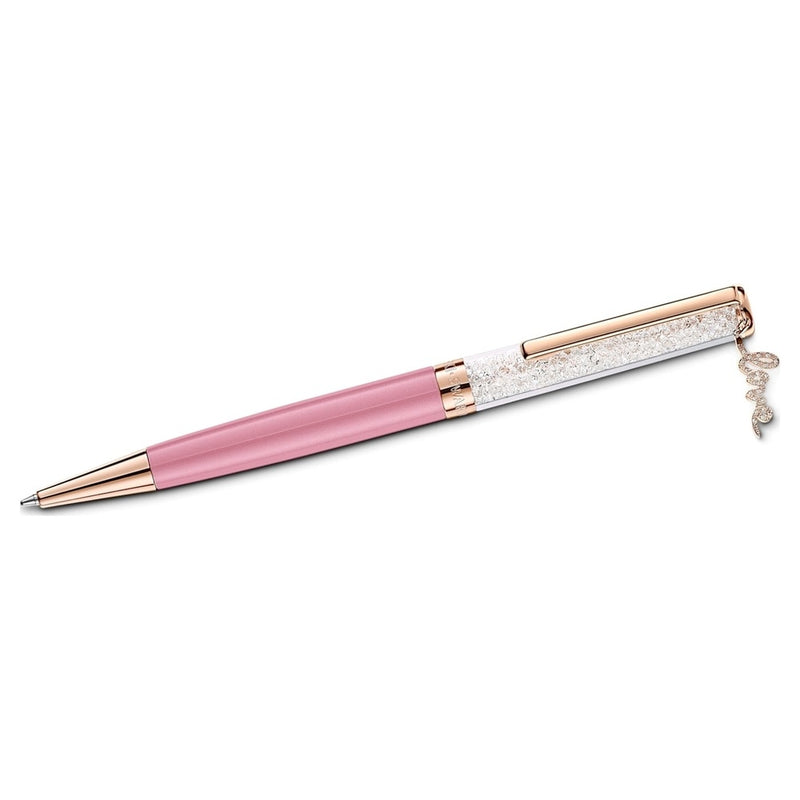 Penna a sfera Swarovski 5595674 Crystal Shimmer con il fusto in metallo laccato rosa, placcatura oro rosa e scritta Love Lato2