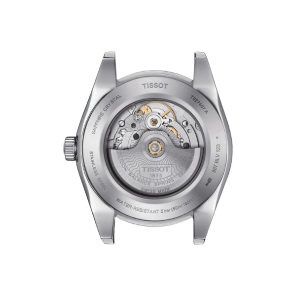 Orologio Automatico Tissot da Uomo con Cassa in acciaio 316 L con lunetta in oro giallo 18 carati Quadrante Blu T9274074604101 dettaglio 2