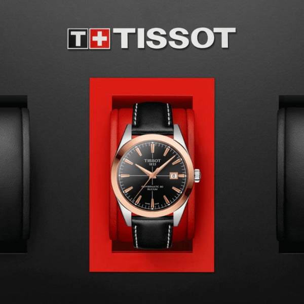Orologio Automatico Tissot da Uomo con Cassa in acciaio 316 L con lunetta in oro rosa 18 carati Quadrante Nero Satinato T9274074605100 dettaglio 2