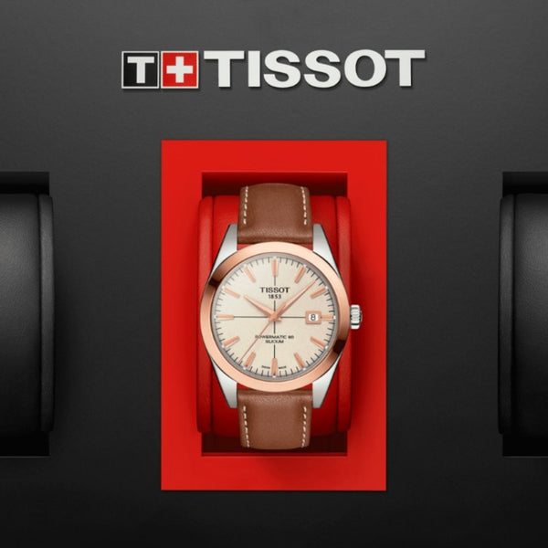 Orologio Automatico Tissot da Uomo con Cassa in acciaio 316 L con lunetta in oro rosa 18 carati Quadrante Crema T9274074626100 dettaglio 2