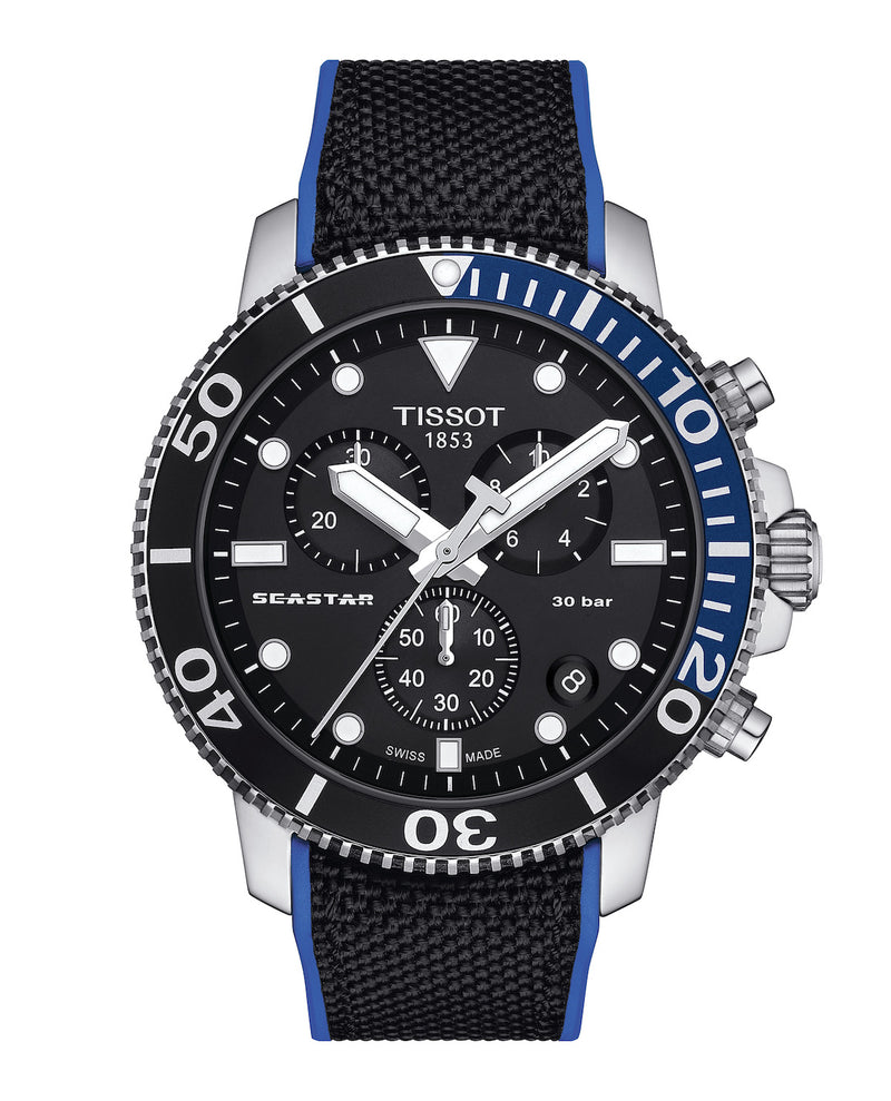 Orologio Tissot Seastar 1000 Cronografo Quarzo Quadrante Nero Cinturino Tessuto Nero T1204171705103