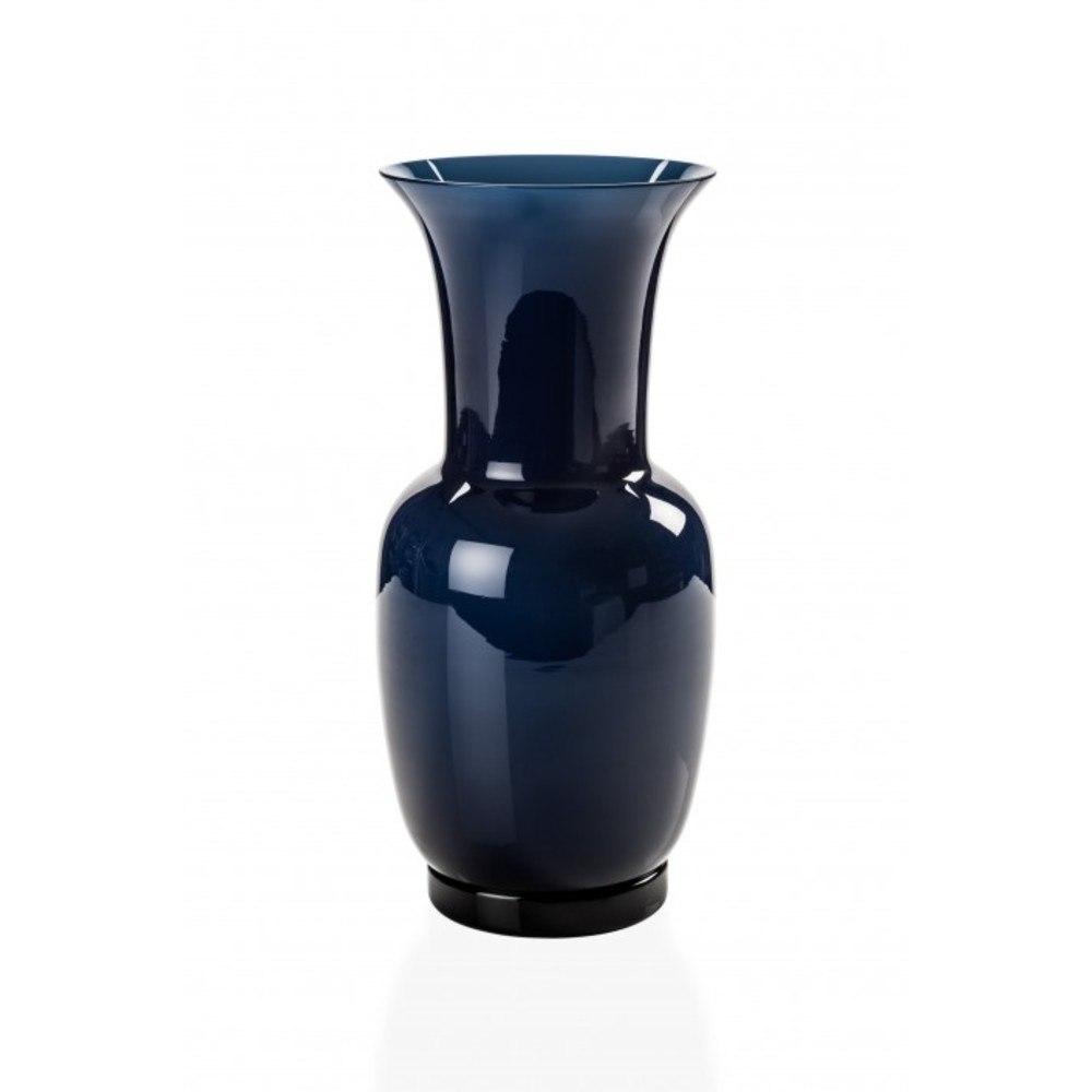 Vase Venini Opalino Nero En Verre De Murano Soufflé à La Main, Hauteur 36 Cm, Neuf