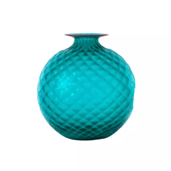 Vaso Venini Balloton Verde Paraiba Sabbiato Mini in Vetro Soffiato di Murano 100.14