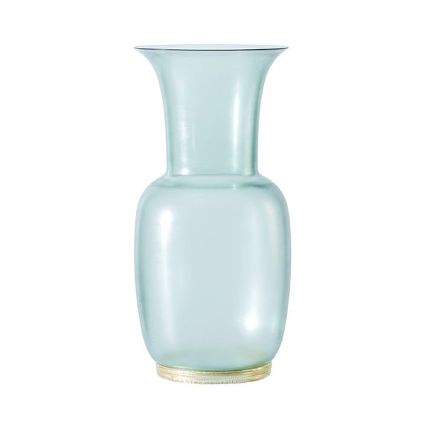 vaso venini satin color verde rio con base foglia oro in vetro soffiato di Murano 706.22
