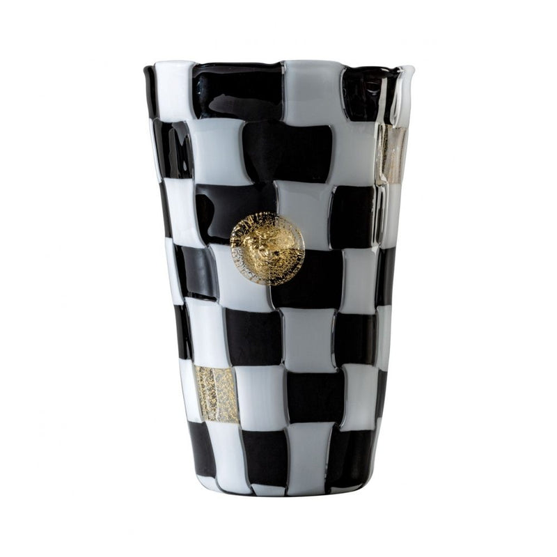Venini Vaso Versace Medusa in vetro soffiato di Murano color nero, bianco e particolari in foglia oro 009.72