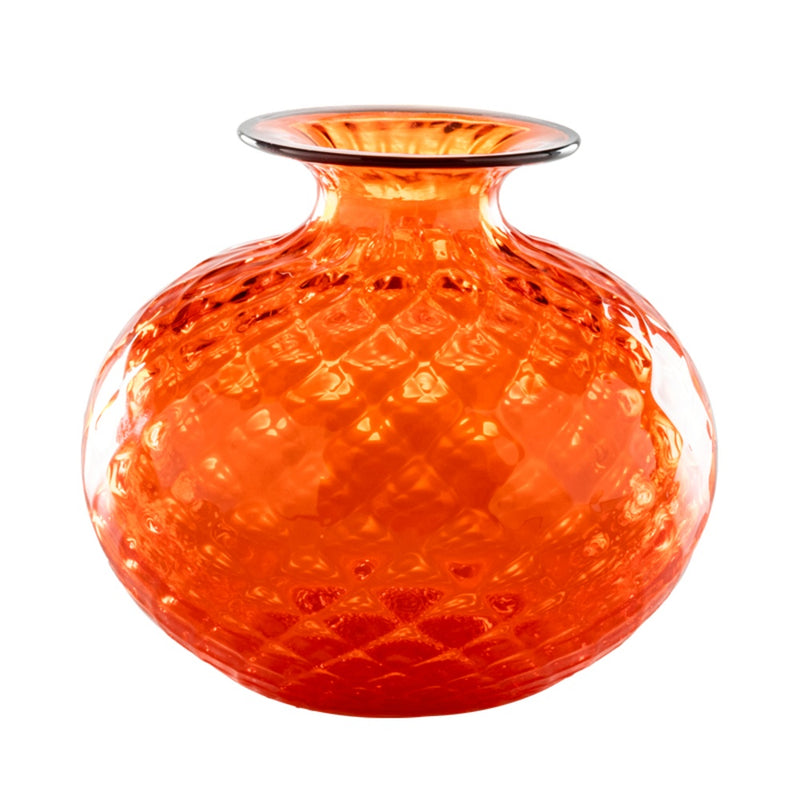 vaso venini balloton monofiore arancio in vetro soffiato di Murano 100.36
