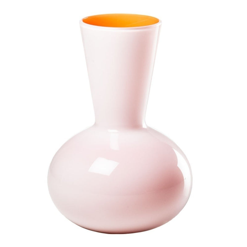 VENINI Vaso Idria Bianco Interno Arancio in Vetro Soffiato di Murano 706.43