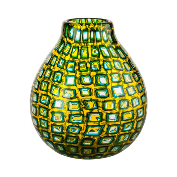 VENINI Vaso Murrine Romane Giallo Verdi in Vetro Soffiato di Murano Edizione Numerata 520.20