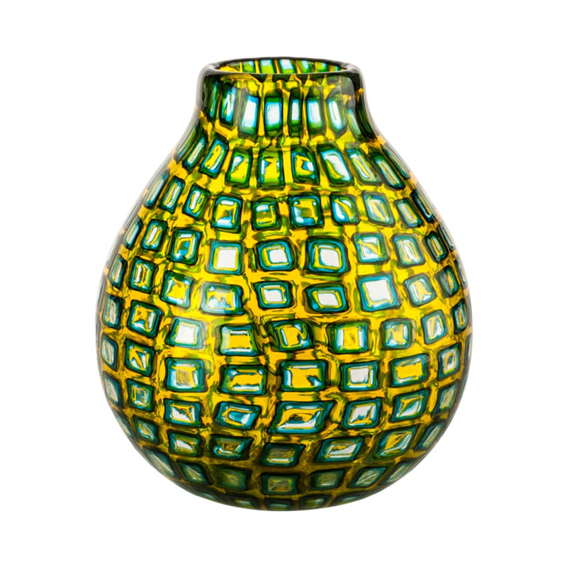 VENINI Vaso Murrine Romane Giallo Verdi in Vetro Soffiato di Murano Edizione Numerata 520.20