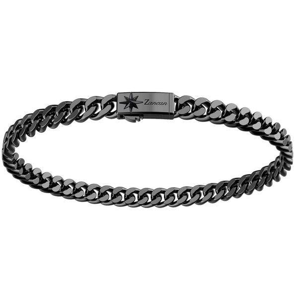 ZANCAN Bracciale da Uomo in Argento Maglia Groumette o Cubana in Argento Nero con Rosa dei Venti EXB659-RN