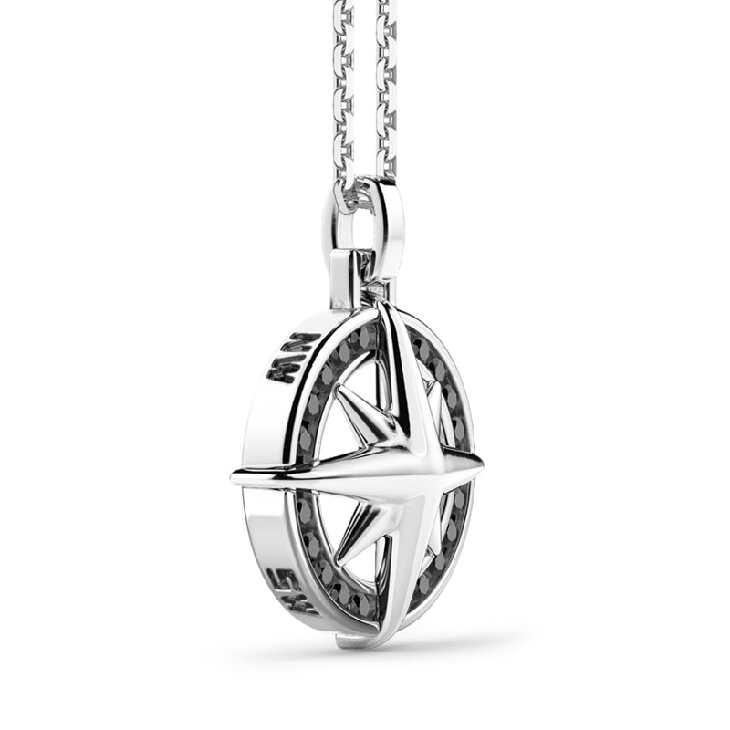 ZANCAN Collana da Uomo Maglia Rolò con Pendente Rosa dei Venti in Argento e Spinelli Neri EXC547 Variante1