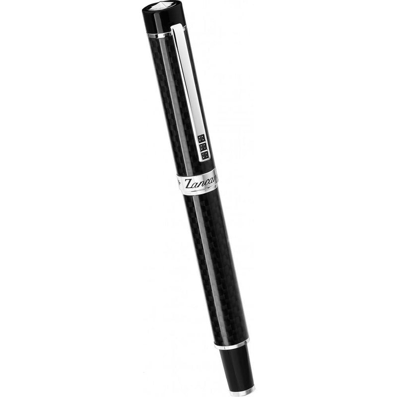 ZANCAN penna da uomo in fibra di carbonio con pvd nero e pietre nere HPN003-N