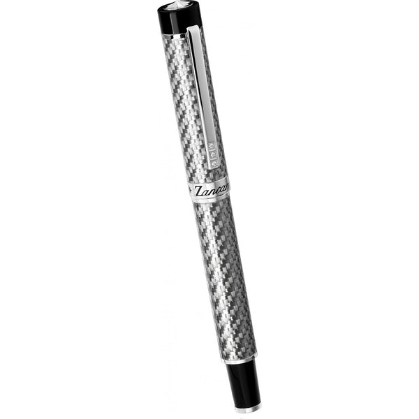ZANCAN penna da uomo in fibra di carbonio con pvd bianco e nero e zaffiri bianchi HPN002