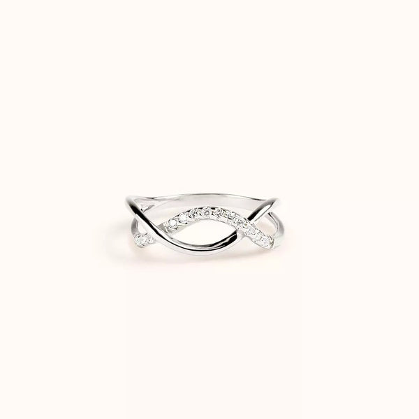 Anello ALFYO Infinity realizzato in oro bianco 18 carati con diamanti a forma di infinito orizzontale