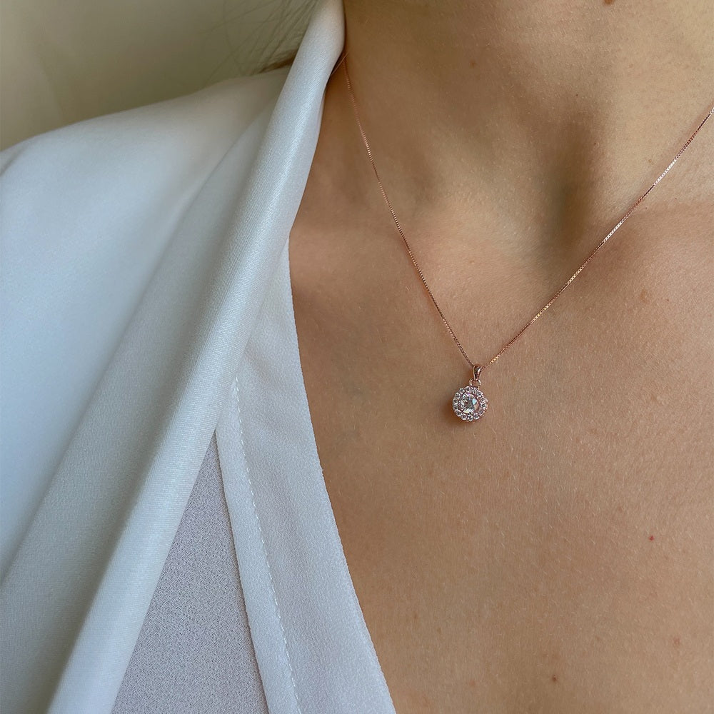 ALFYO Collana Punto Luce Oro Rosa Pave Essential