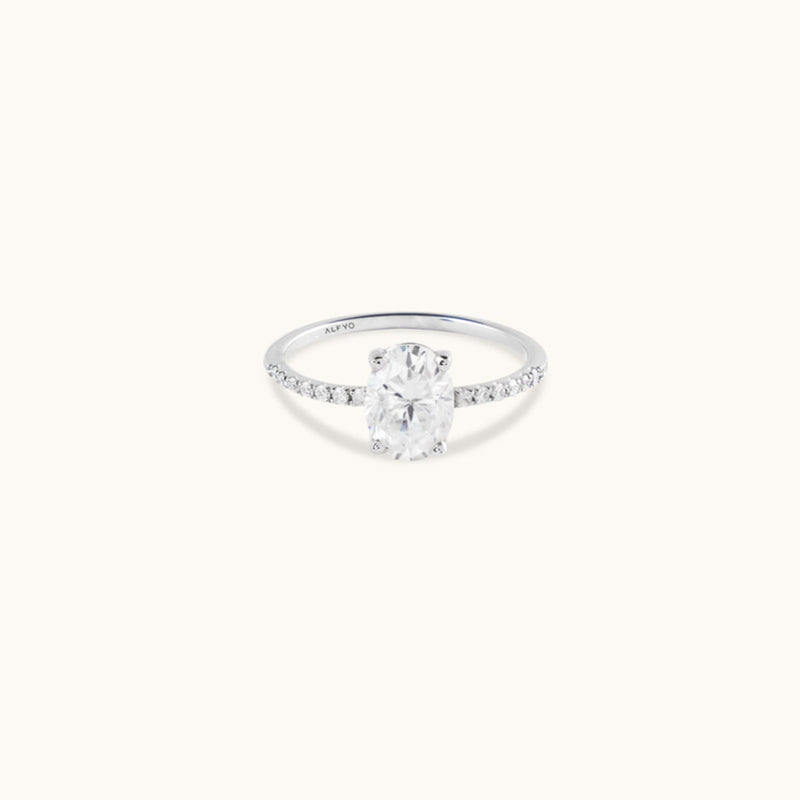 Anello EAMTI In Argento 925 Con Zirconia Cubica Ovale 8x10mm | Fede Fidanzamento Solitario Halo Promessa Donna