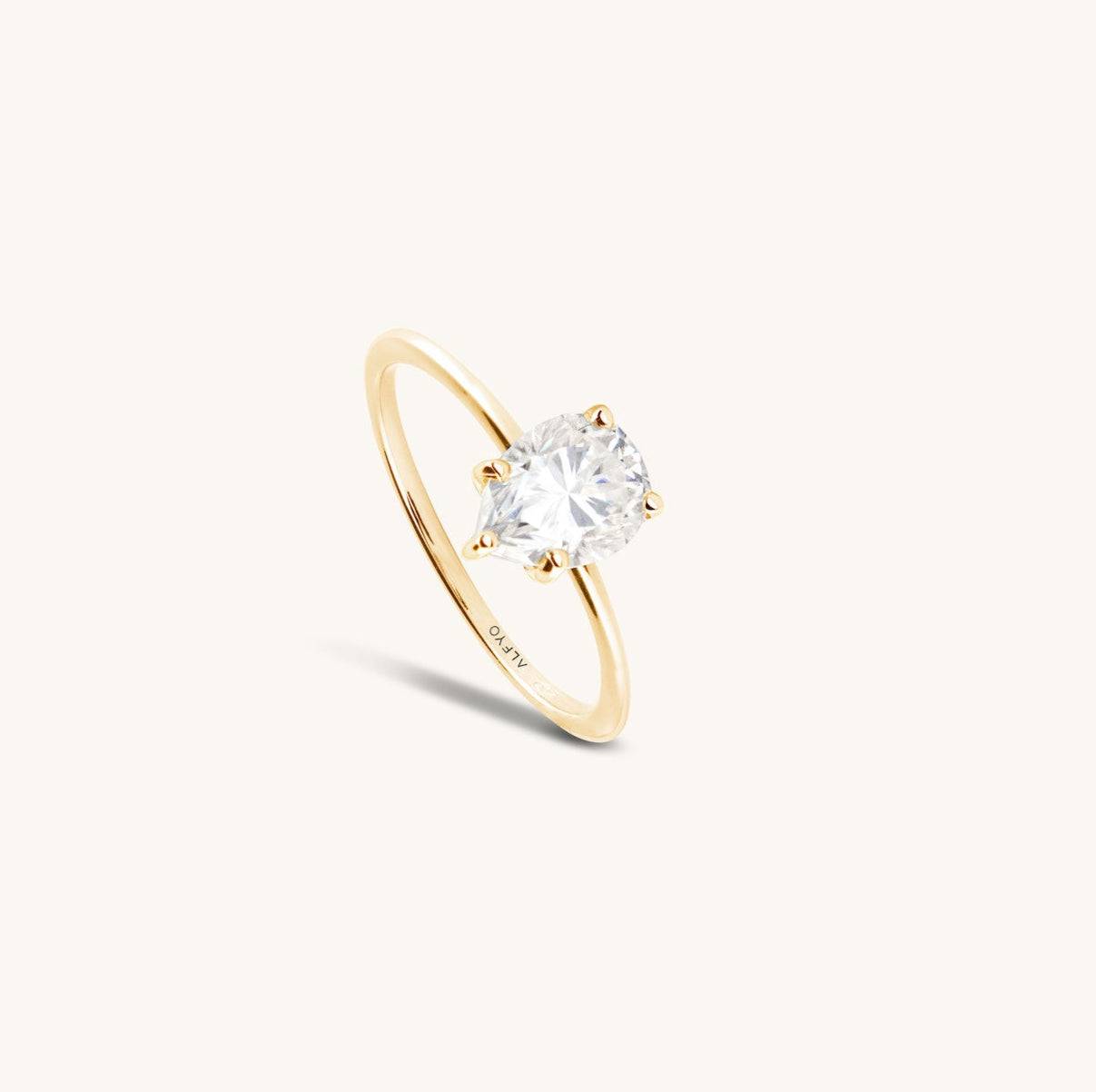 ALFYO Anello Solitario Oro Giallo Taglio Goccia Moissanite
