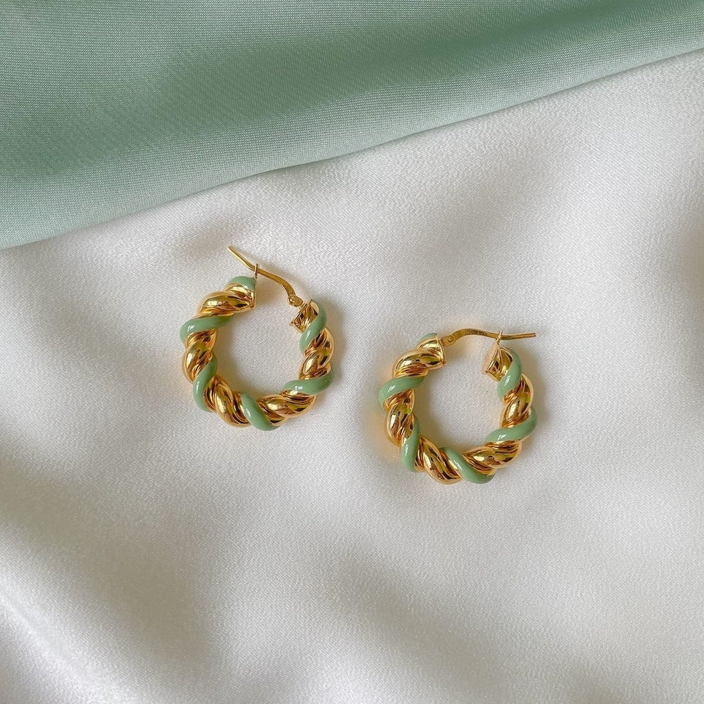 Orecchini A Forma Di C Con Gocce Colorate Arcobaleno E Creole Dorate, In Argento 925 Placcato Oro 14K, Regalo Compleanno - 3