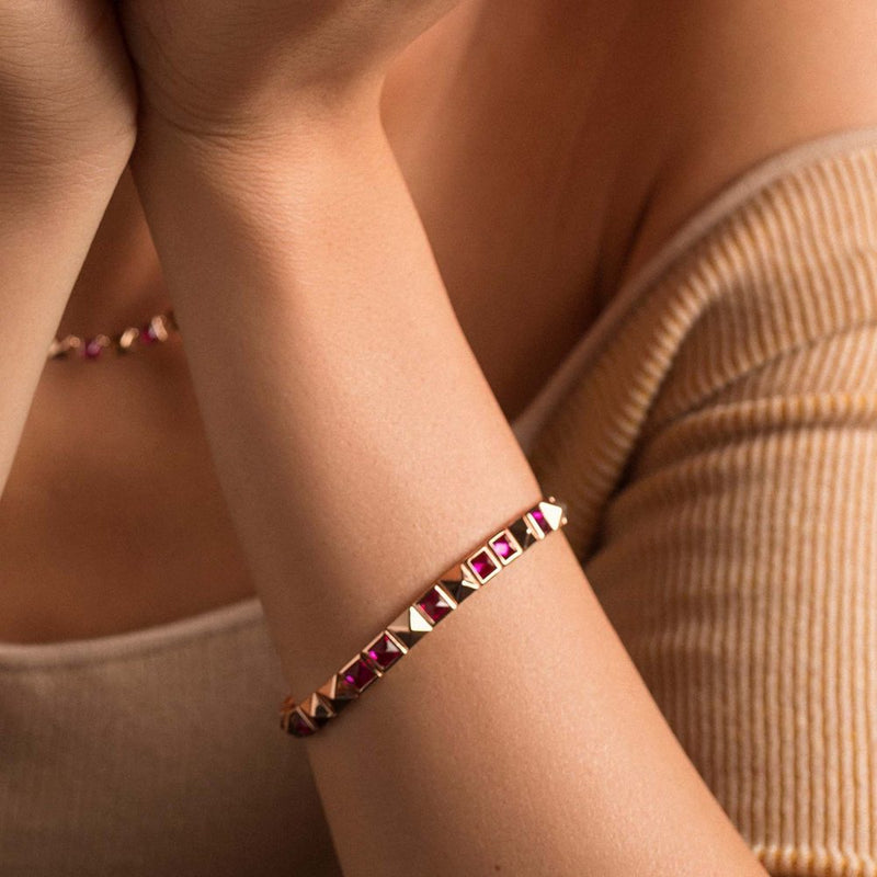 Bracciale Rosato Sondato Cubica Rubino RZCU75 Indossato