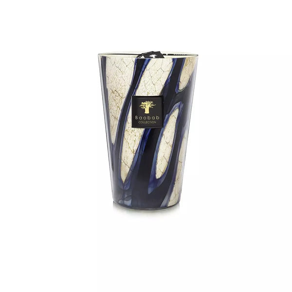 Candela BAOBAB Stones Lazuli Blu e Bianco Aromatica con note di Cardamomo - Sale marino - Muschio 35cm