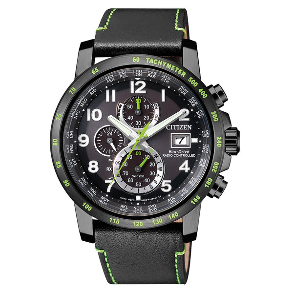 CITIZEN Orologio al Quarzo Uomo con Cassa Rotonda Quadrante Nero e Cinturino in Pelle Nero AT8128-07E