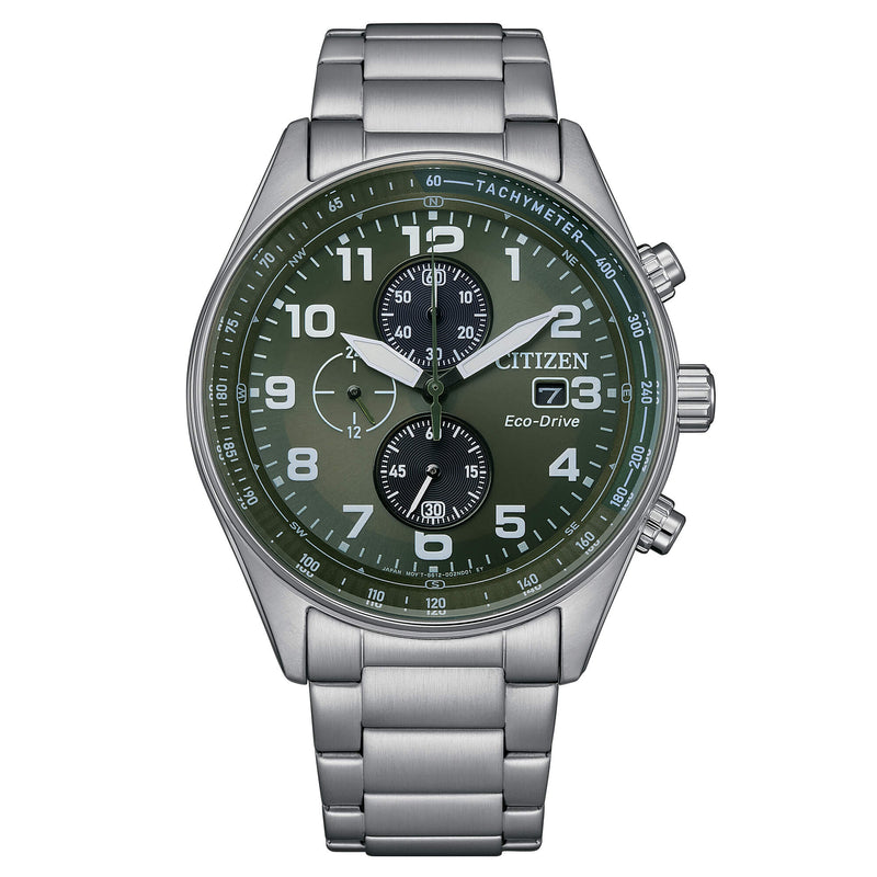 Orologio Uomo Citizen Eco-Drive con quadrante verde e bracciale in acciaio OF Urban Crono CA0770-72X