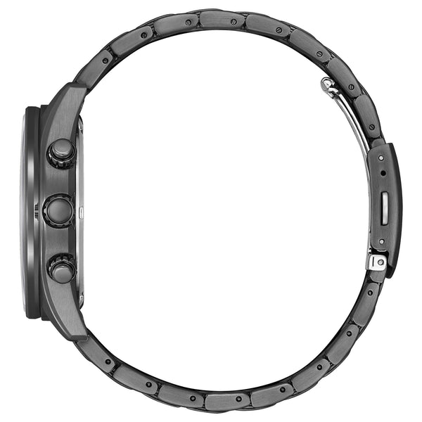 Orologio Uomo Citizen Eco-Drive con quadrante nero e bracciale in acciaio ip black antracite OF Urban Crono CA0775-79E lato