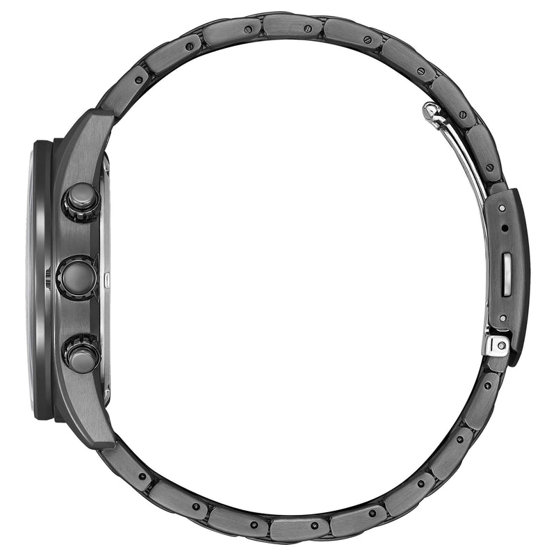 Orologio Uomo Citizen Eco-Drive con quadrante nero e bracciale in acciaio ip black antracite OF Urban Crono CA0775-79E lato