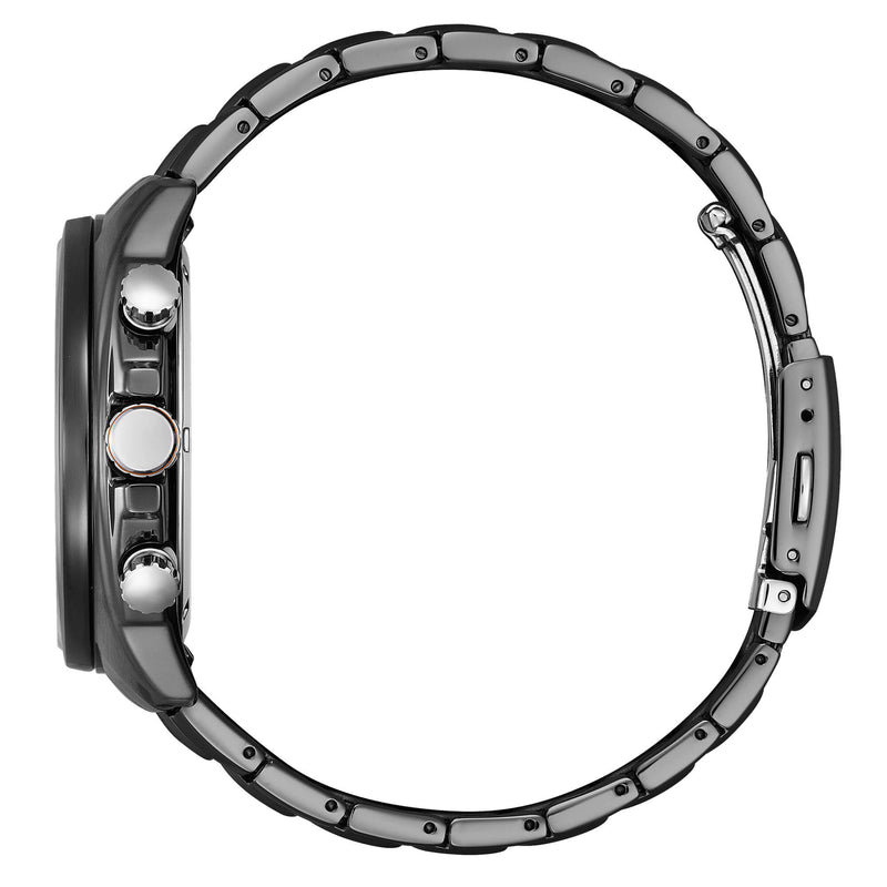 Orologio Uomo Citizen Eco-Drive con quadrante nero e bracciale in acciaio ip grigioantracite OF Crono Active CA4567-82H lato