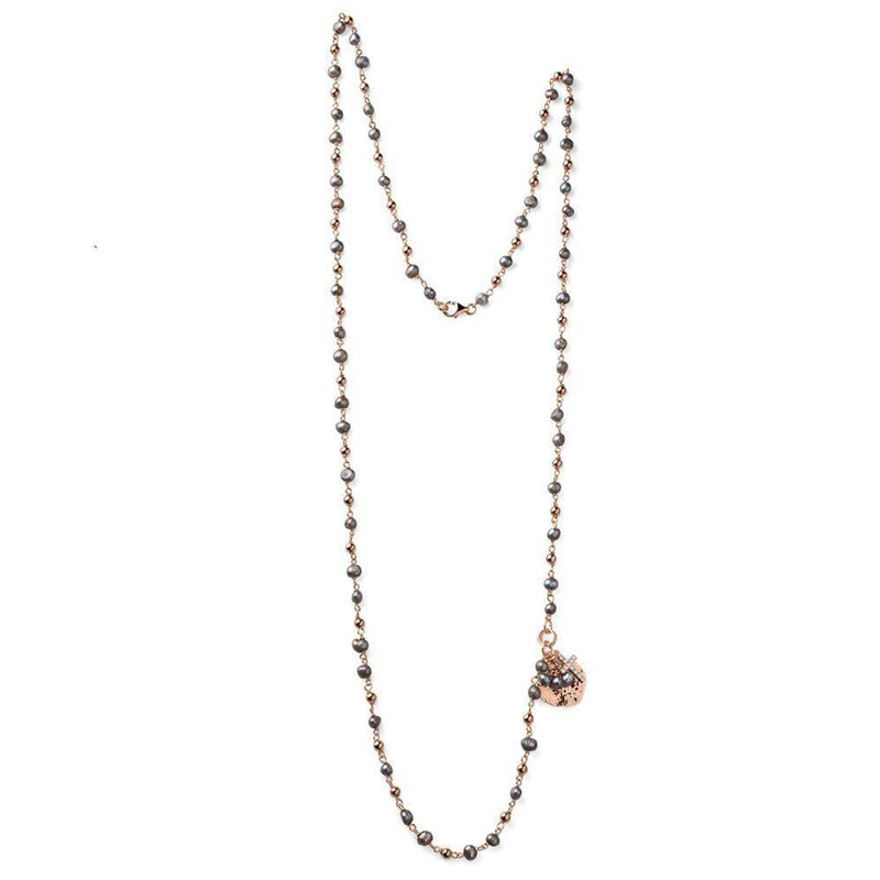 Collana donna Maria Cristina Sterling in argento rosa con perle grigie e pendente cuore e croce con zirconi G4273R
