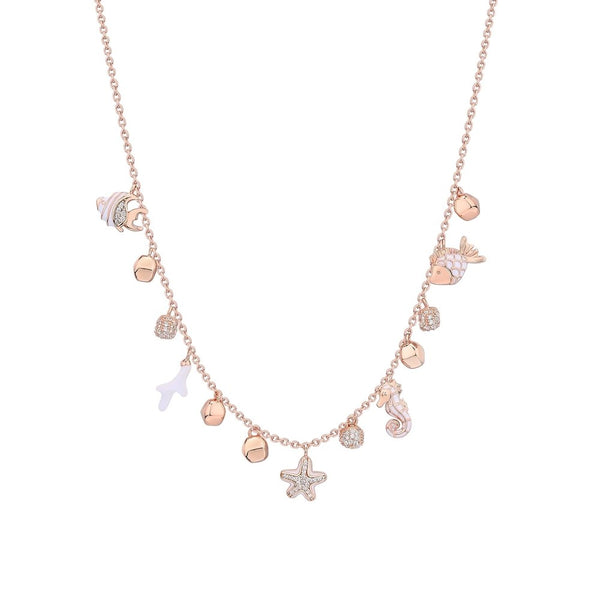 Collana donna Rosato RZIB03 Collezione In To The Blue in argento 925 placcato oro rosa con pendenti marini a forma di pesce, stella marina e corallo.