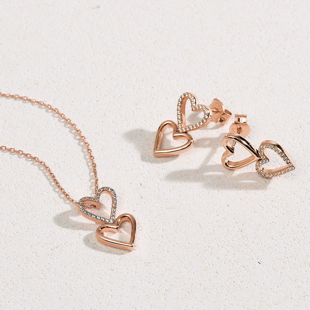 Collana Donna GAVU Con Ciondolo Cuore E Zirconi - Disponibile In Argento, Oro E Oro Rosa (Catena 40+5 Cm)