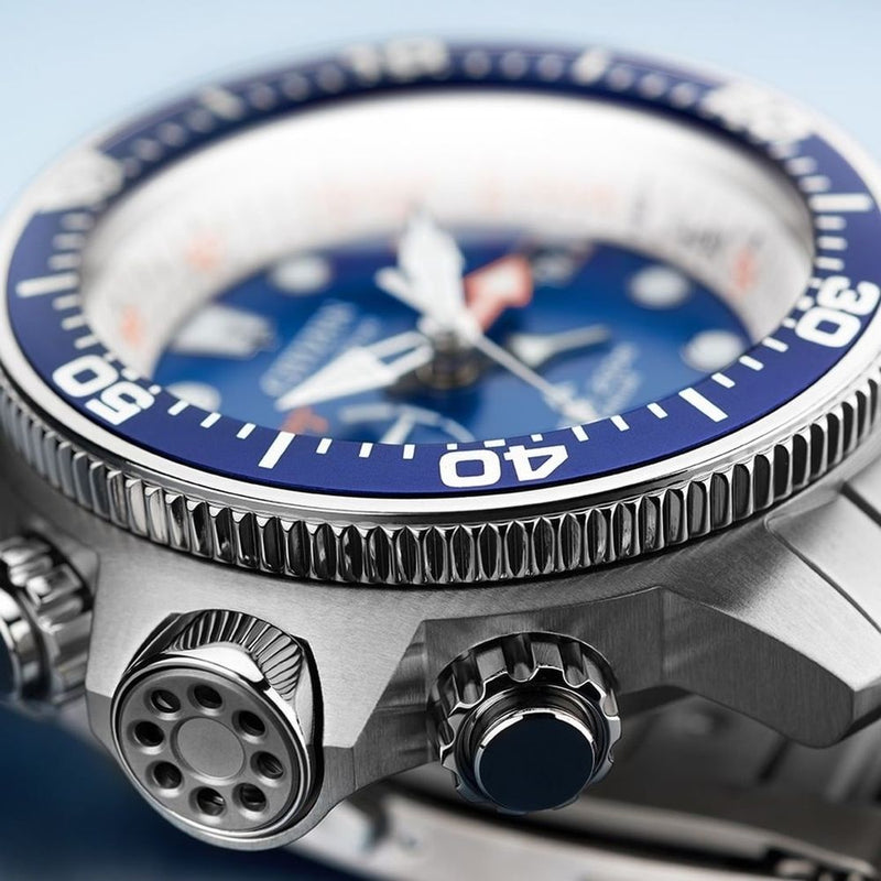 orologio uomo citizen promaster aqualand super titanio, solo tempo quadrante blu cinturino in acciaio BN2041-81L Dettaglio