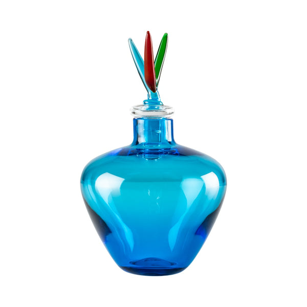 VENINI Vaso Monofiore Acquamare con Tappo Colorato in Vetro di Murano Azzurro 100.40
