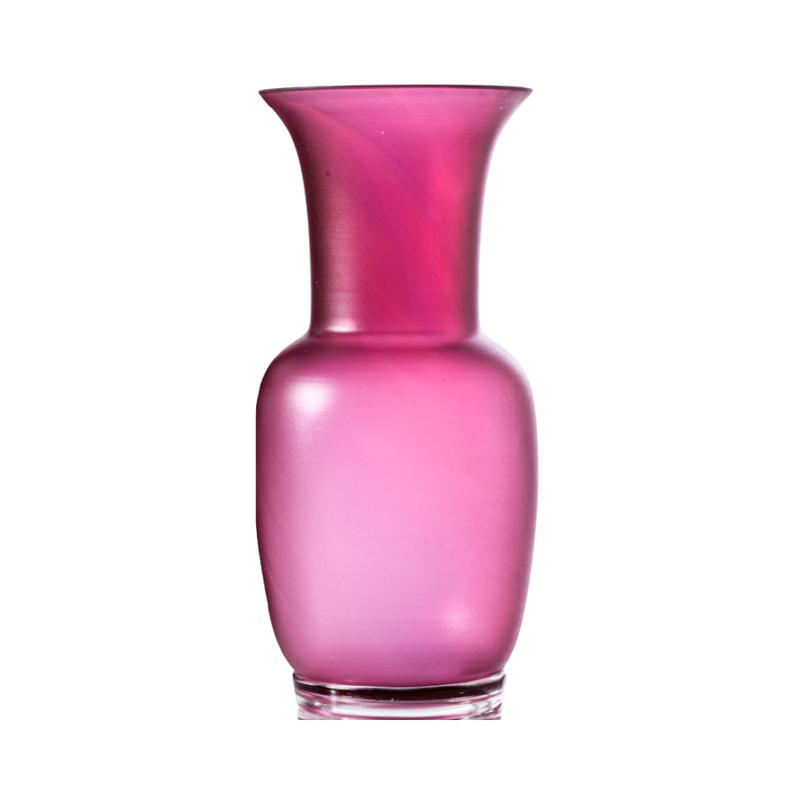VENINI vaso opalino trasparente sabbiato grande color magenta in vetro soffiato di Murano 706.24 Variante