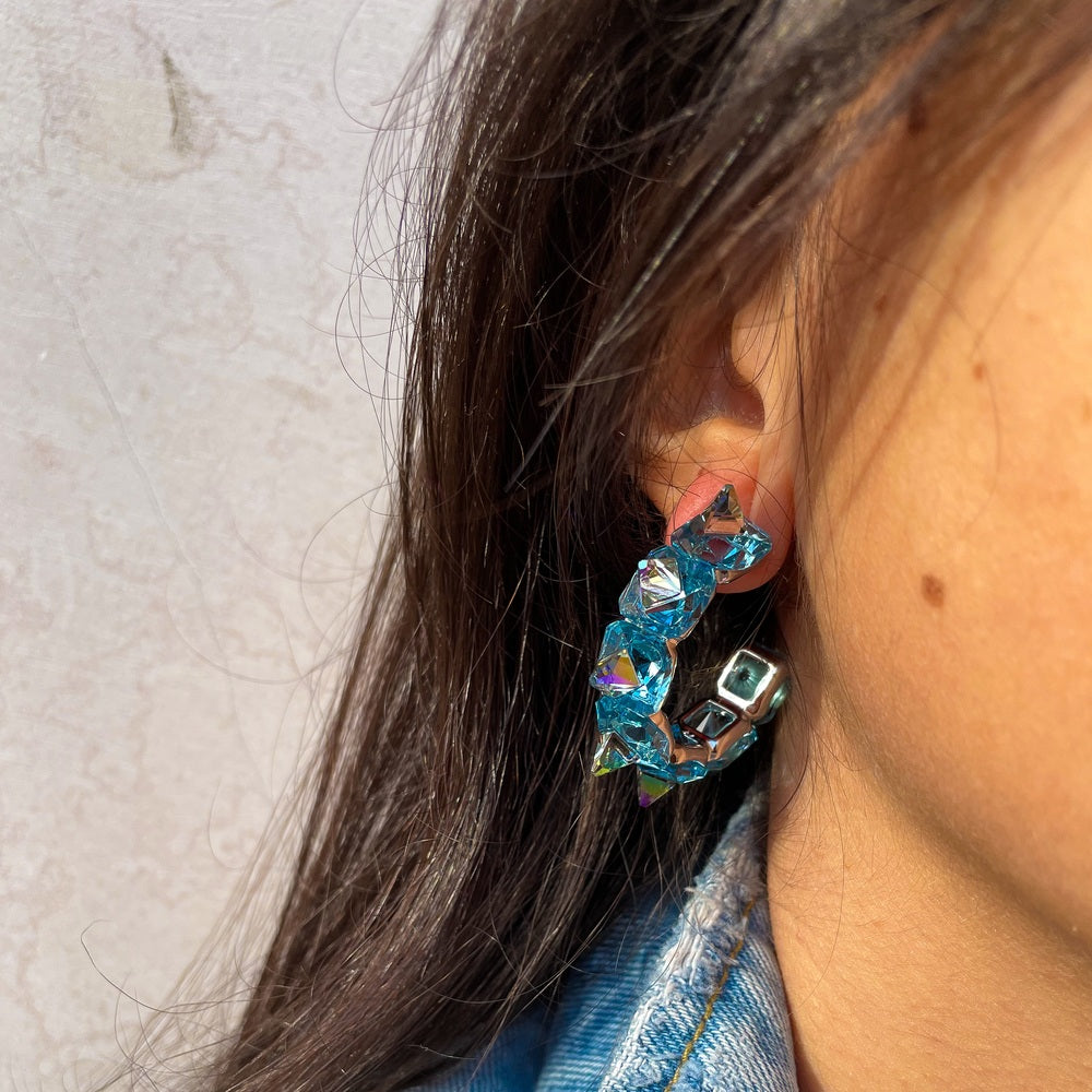 Aroncent 4 Paia Orecchini Donna In Acciaio Inossidabile Con Mosaico Di Strass Colorati, Regalo In Confezione - 4