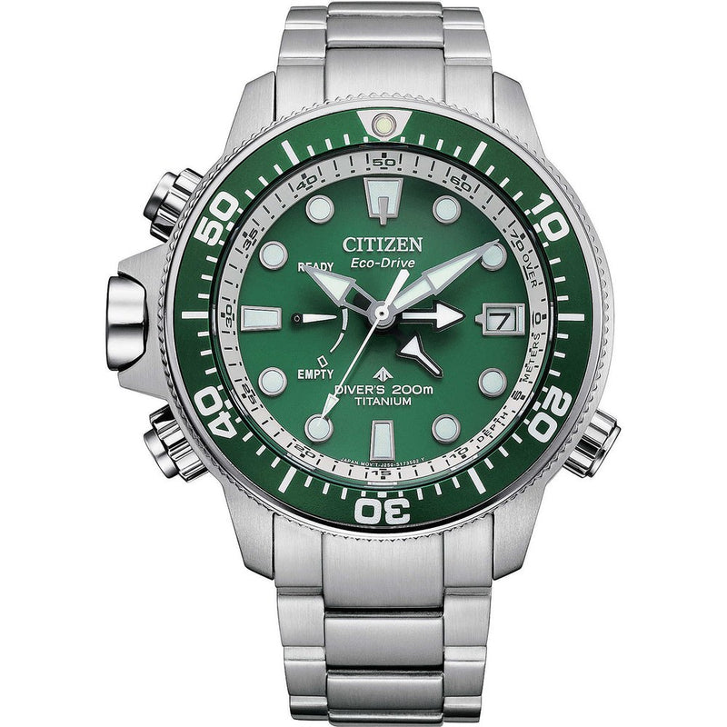 orologio uomo citizen promaster aqualand super titanio, solo tempo quadrante verde B cinturino acciaio N2040-84X