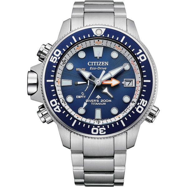orologio uomo citizen promaster aqualand super titanio, solo tempo quadrante blu cinturino in acciaio BN2041-81L