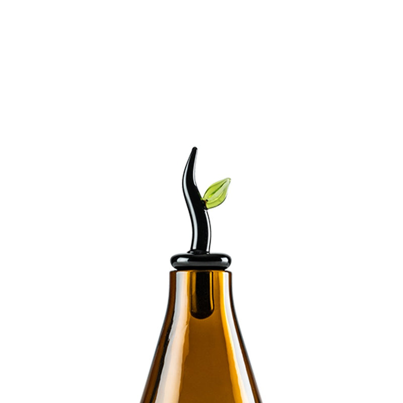 VENINI Tappo di ricambio nero con fogliolina verde in vetro soffiato di Murano per vaso monofiore 100.45 TE