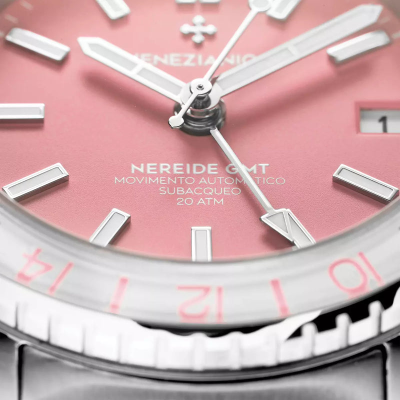 Orologio Venezianico Nereide Gmt 39 mm Rosa 3521506C cinturino in acciaio lucido e satinato dettaglio 5