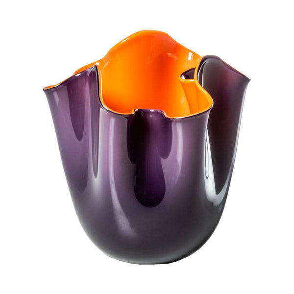 fazzoletto venini indaco interno arancione in vetro soffiato di Murano 700.04