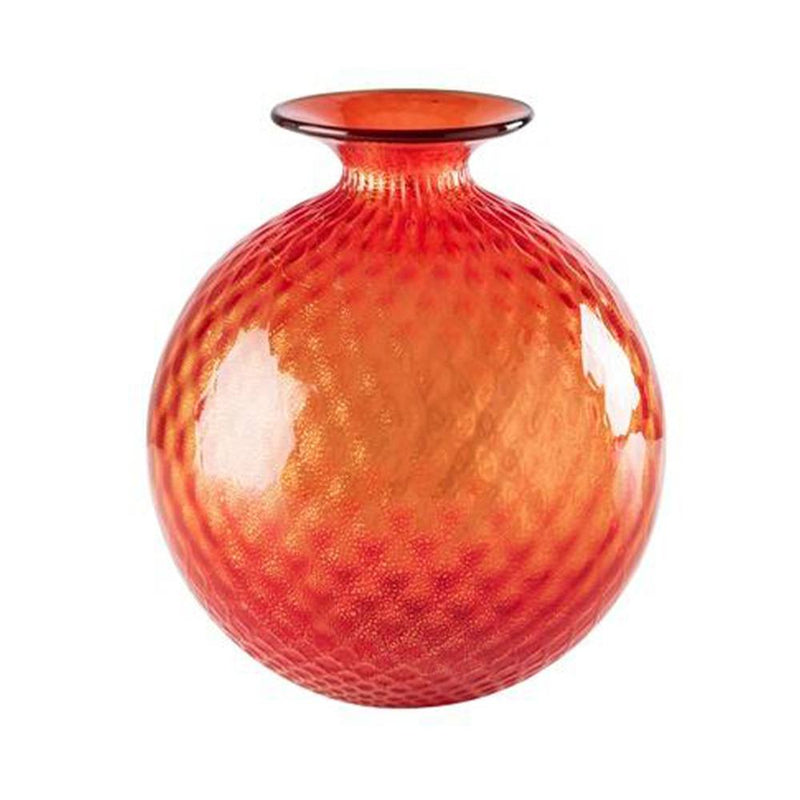 VENINI vaso monofiore Balloton grande rosso foglia oro in vetro soffiato di Murano 100.18
