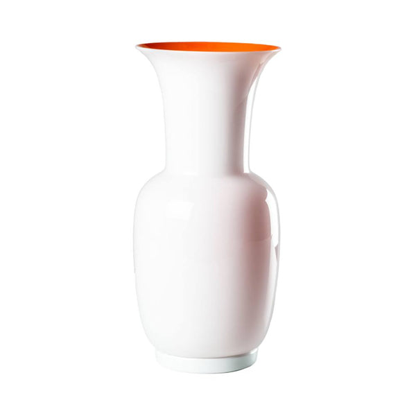 vaso venini opalino piccolo lattimo interno arancione in vetro soffiato di murano 706.38