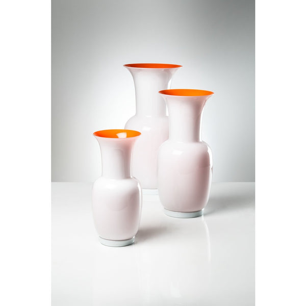 vaso venini opalino piccolo lattimo interno arancione in vetro soffiato di murano 706.38 Variante1