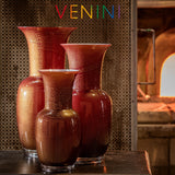 vaso venini opalino esterno rosso sangue di bue con foglia oro ed interno rosa cipria in vetro soffiato di Murano 706.24 Variante2