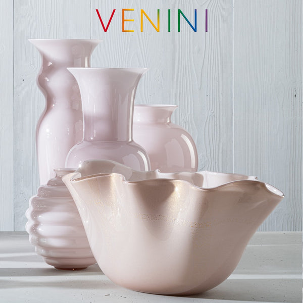 Venini Vaso Venere Fazzoletto Rosa Cipria con Foglia Oro 700.11