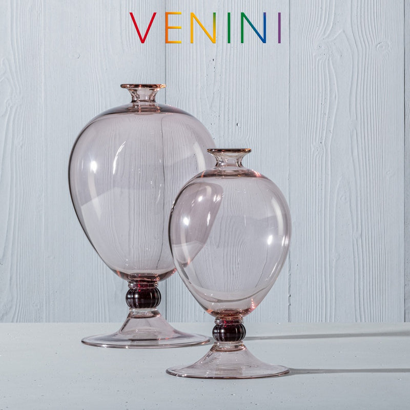 vaso venini veronese edizione limitata color rosa cipria decoro rosso in vetro soffiato di Murano 600.01 Variante1